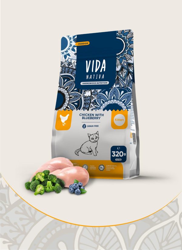 Беззерновой корм для котят, со свежей курицей и черникой, GRAIN FREE kitten chicken and bluebirries (320 г)