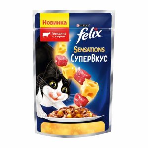 Sensations Супер Вкус для взрослых кошек, со вкусом говядины и сыра, в желе, 1 шт (1 шт)