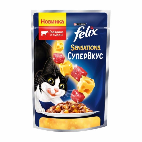 Sensations Супер Вкус для взрослых кошек, со вкусом говядины и сыра, в желе, 1 шт (1 шт)
