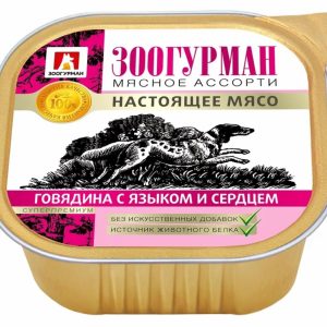 Консервы для собак  «Мясное ассорти», говядина с языком и сердцем, ламистер (300 г)