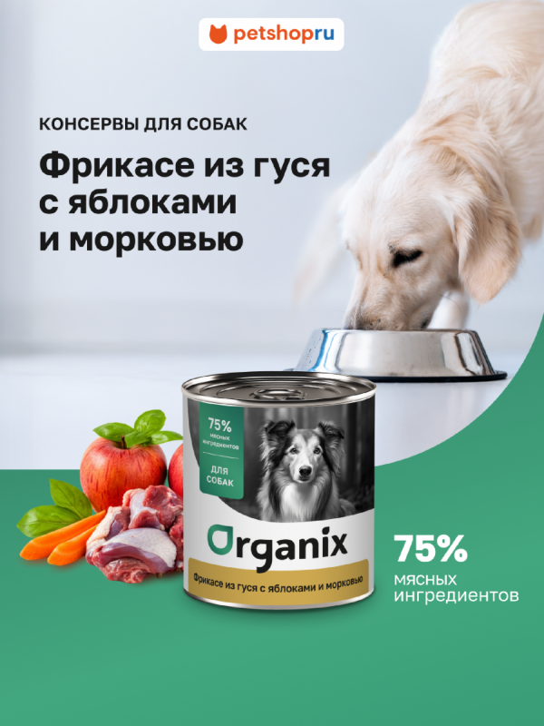 Консервы для собак Фрикасе из гуся с яблоками и морковкой. Влажный корм (100 г)